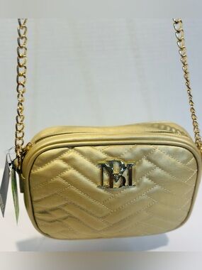 Badley Mischka Metallic Gold Quilted Crossbody Camera Bag
